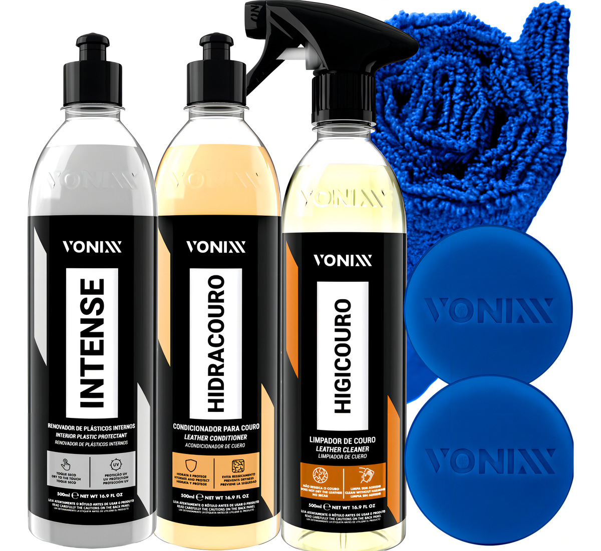 Kit Limpa Couro Automotivo Vonixx + Intense Renova Painel
