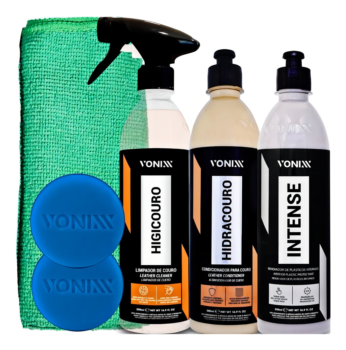 Kit Limpa Couro Automotivo Vonixx + Intense Renova Painel